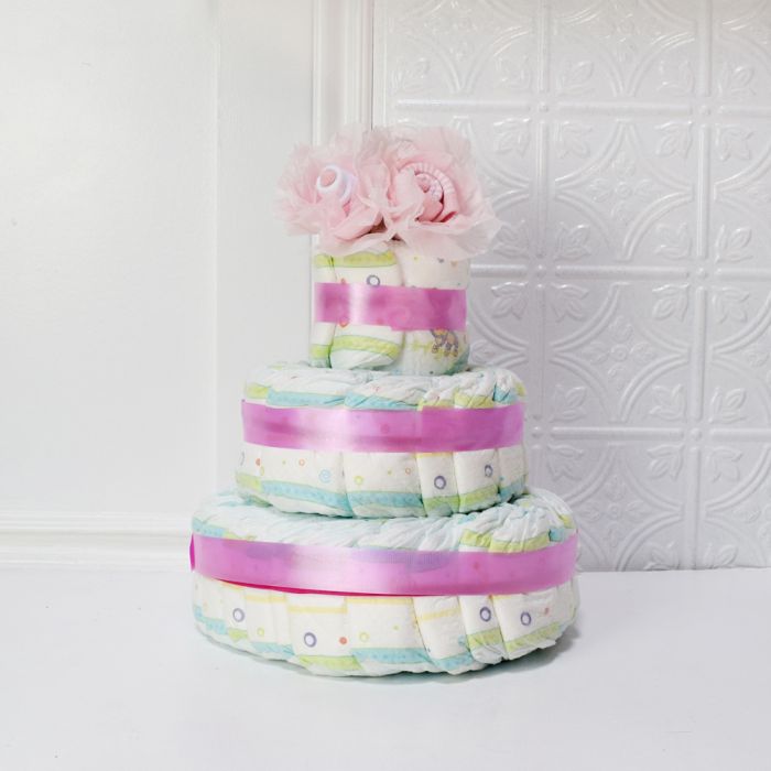 Pink Sock Rose Diaper Cake for Baby Shower Celebration – how the gift is presented