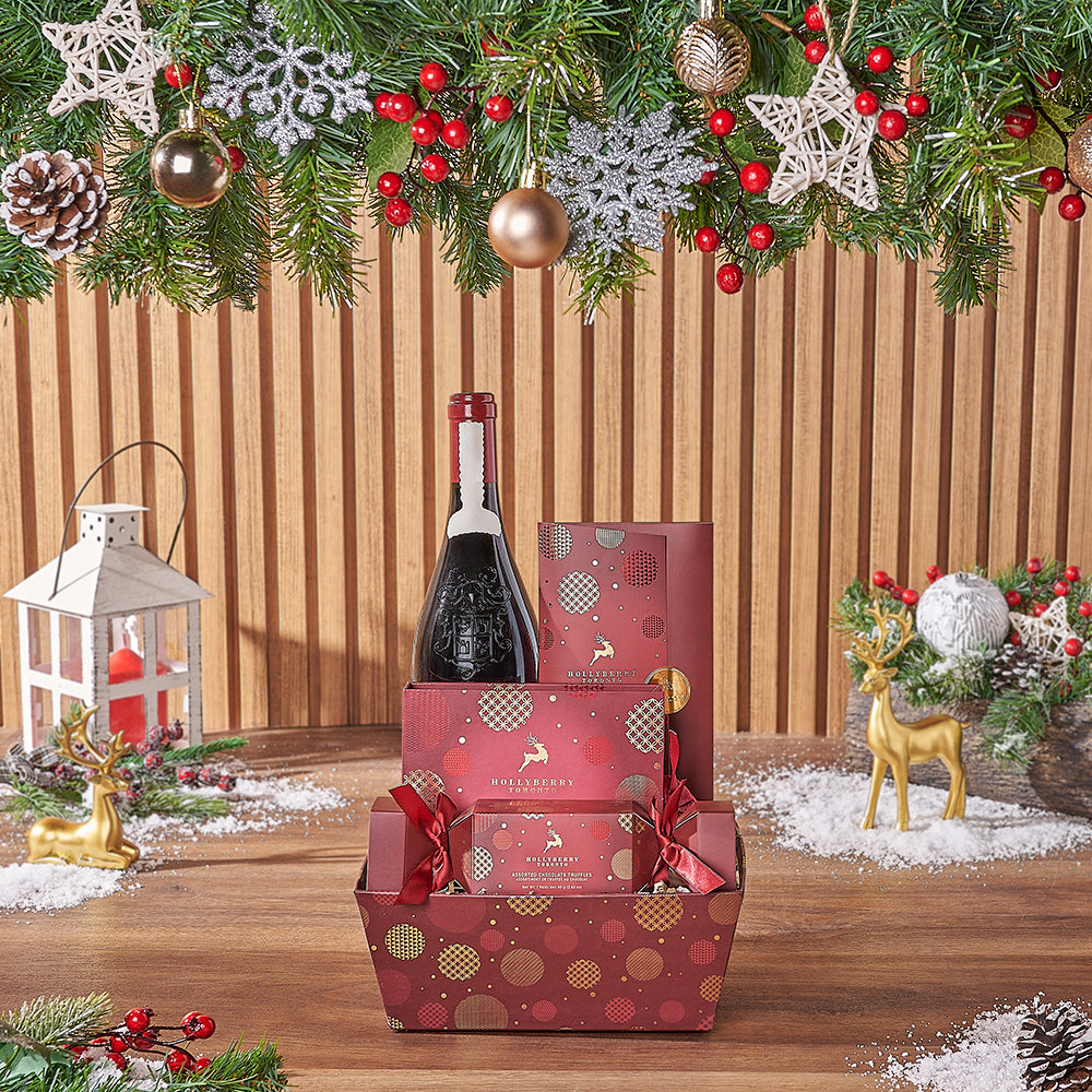 Christmas Red Wine and Hollyberry Gourmet Gift Set – how the gift is presented