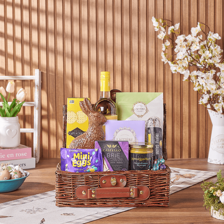 Easter Wine Picnic Basket, easter gift, easter, wine gift, wine, chocolate gift, chocolate, New Hampshire delivery