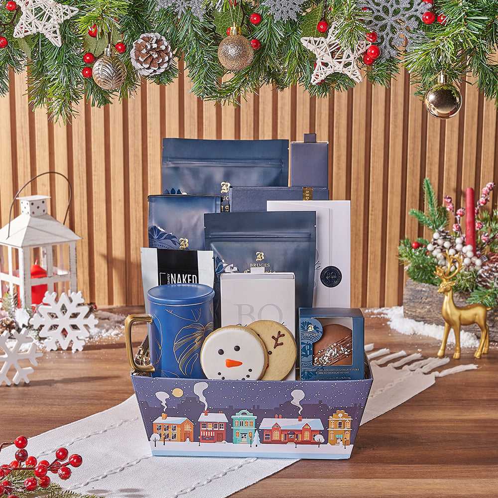 Christmas Holiday Market Tray Gift Basket with Gourmet Treats – how the gift is presented