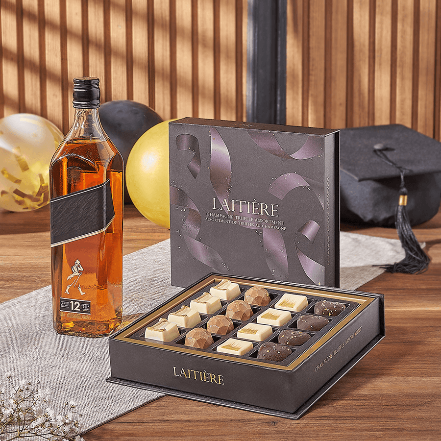 Graduation Spirits & Truffle Gift, graduation gift, graduation, liquor gift, liquor, chocolate gift, chocolate, New Hampshire delivery
