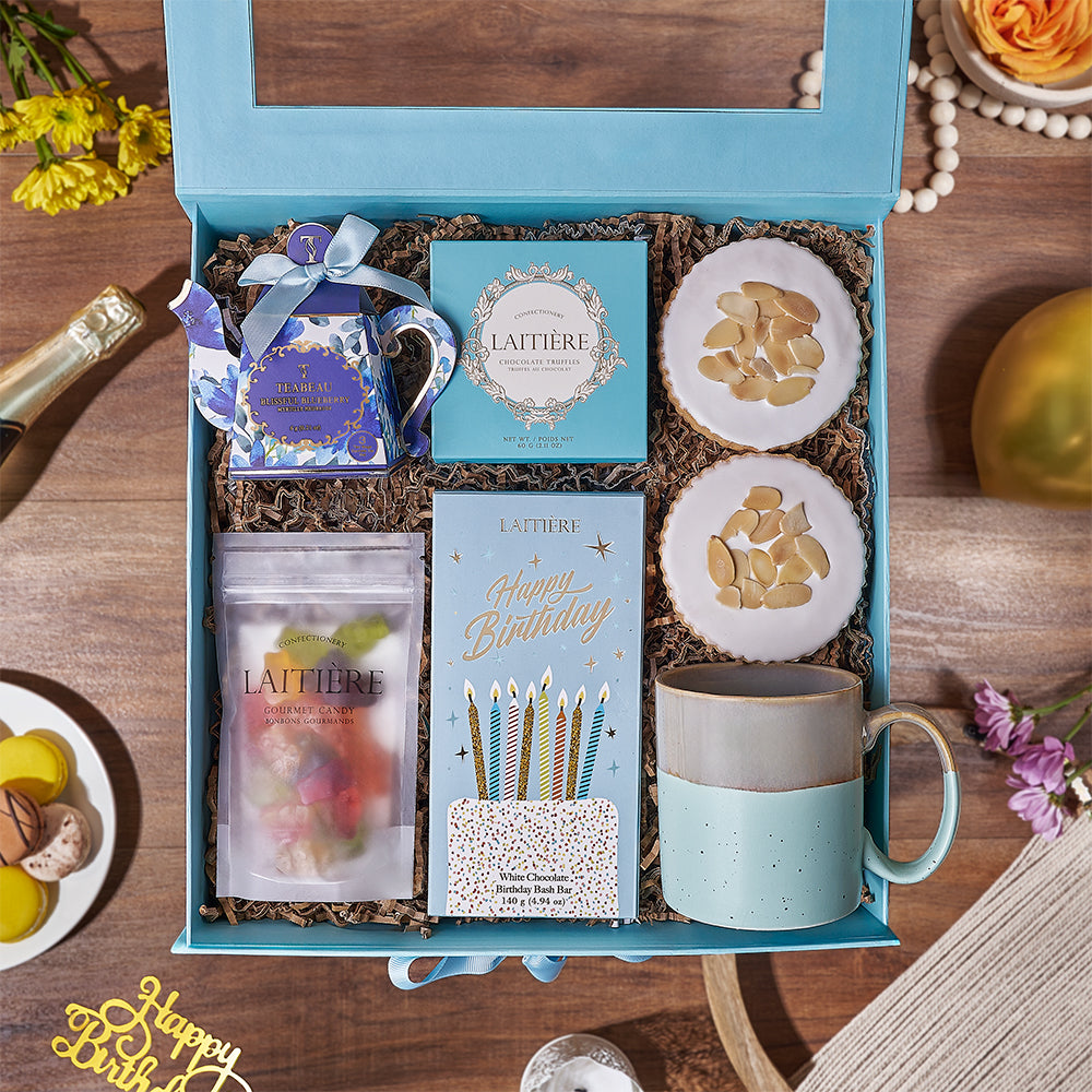 Birthday Celebration Gift Box with Tea and Almond Cookies – how the gift is presented