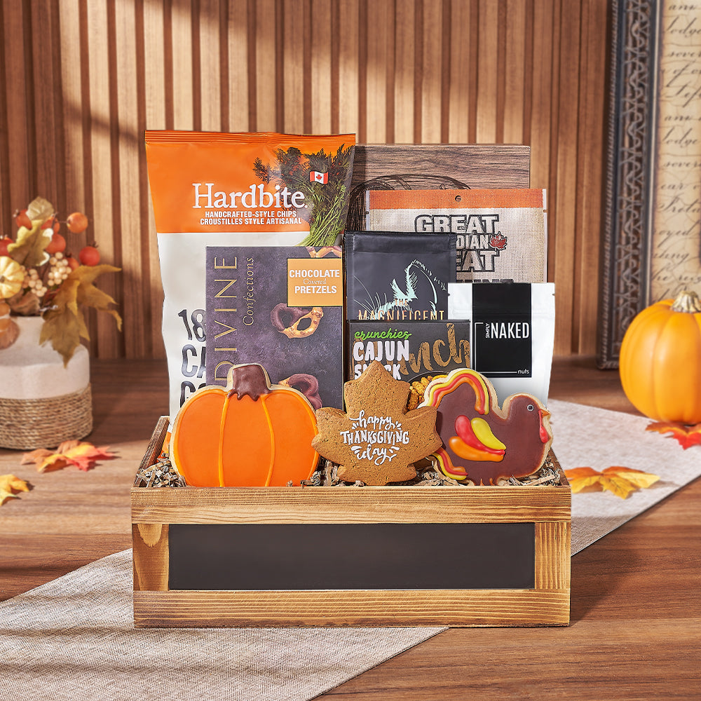 Thanksgiving Wooden Box Snack Basket – how the gift is presented