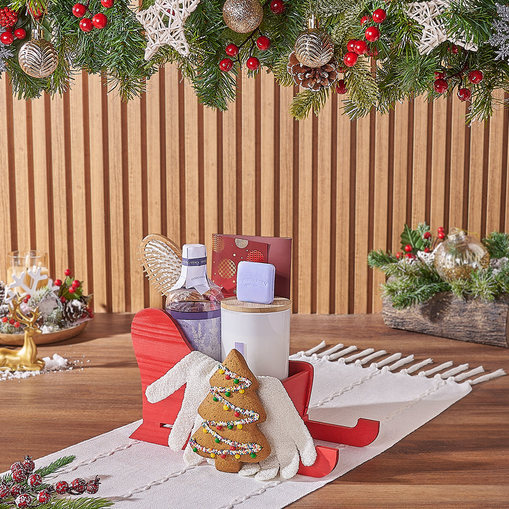 Lavender Bubble Bath and Gourmet Chocolate Gift Basket – how the gift is presented