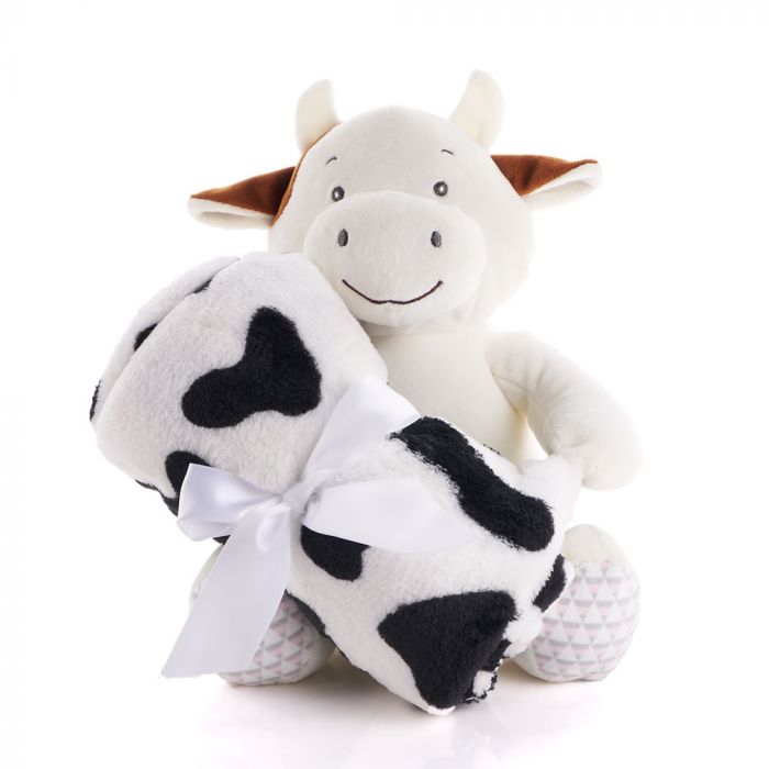 Soft Plush Cow Toy with Baby Blanket Set – how the gift is presented