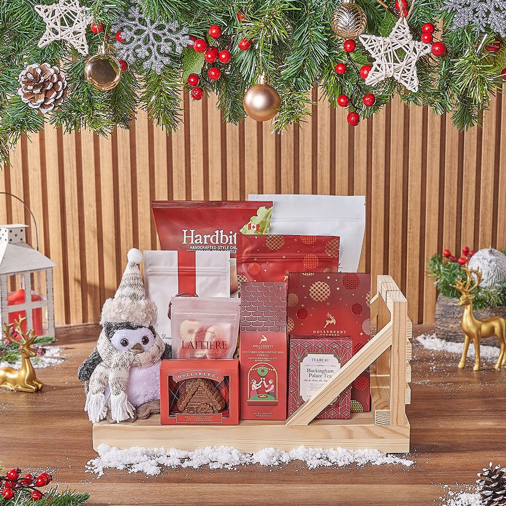 Deluxe Holiday Gift Basket with White Chocolate and Tea – how the gift is presented