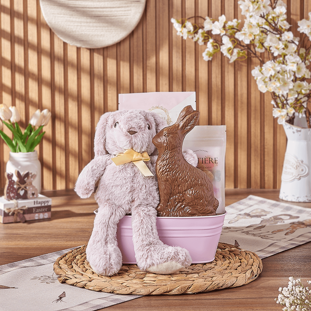 Plush Bunny Easter Gift Bucket – how the gift is presented