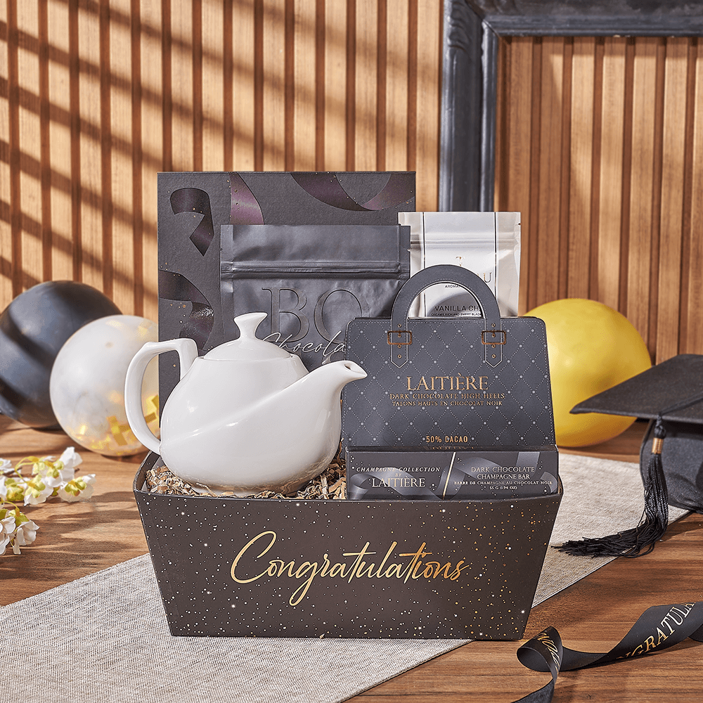 Graduation Celebration Ceramic Tea Pot Gift Tray – how the gift is presented