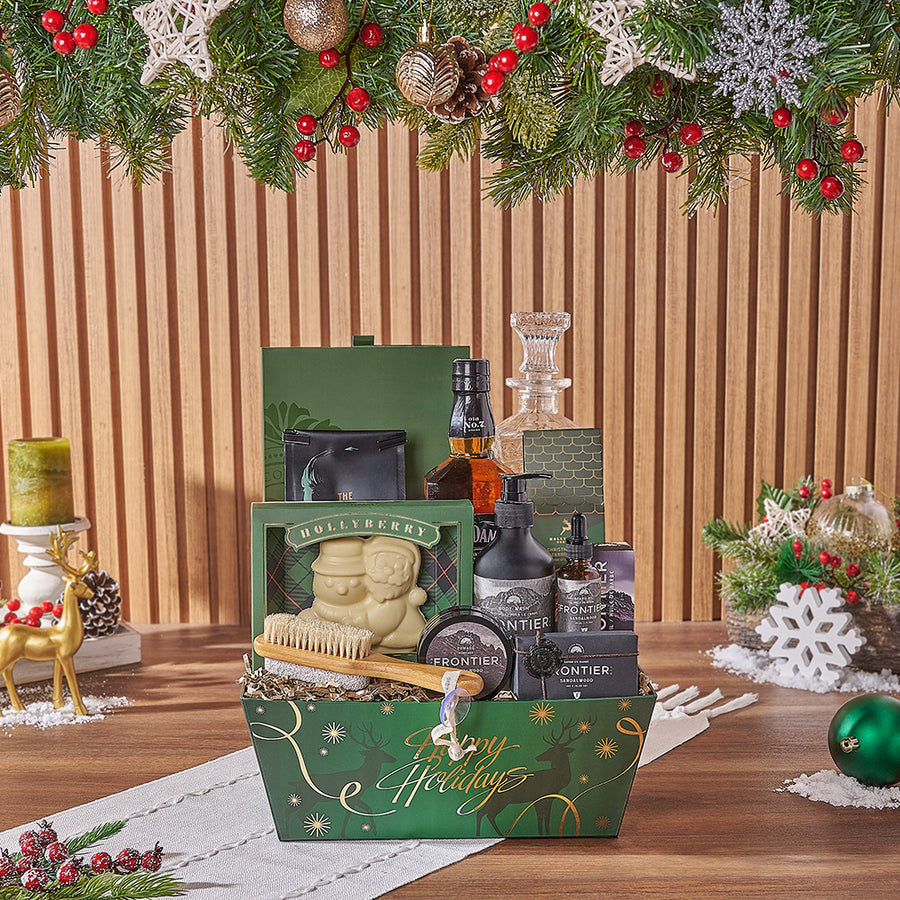 Spirits & Spa Holiday Gift Set, liquor gift, liquor, spa gift, spa, chocolate gift, chocolate, Christmas gift, Christmas, New Hampshire delivery