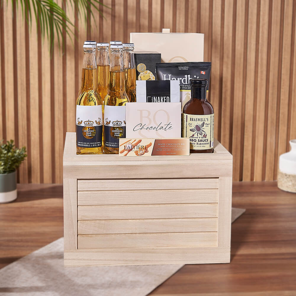 Premium Corona Beer and Gourmet Chocolate Gift Crate – how the gift is presented