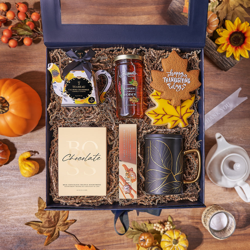 Thanksgiving Chocolate and Tea Basket – how the gift is presented