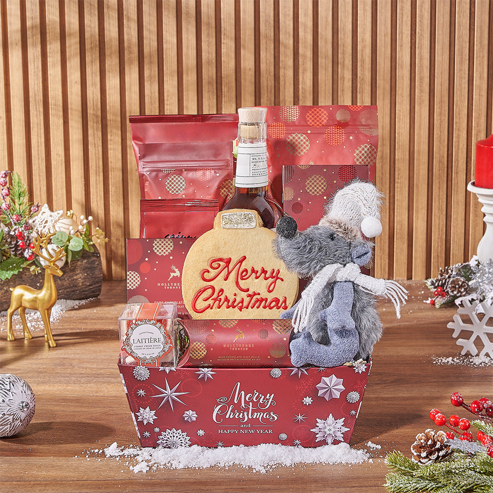 Christmas Season Liquor Gift Set with Assorted Treats – how the gift is presented