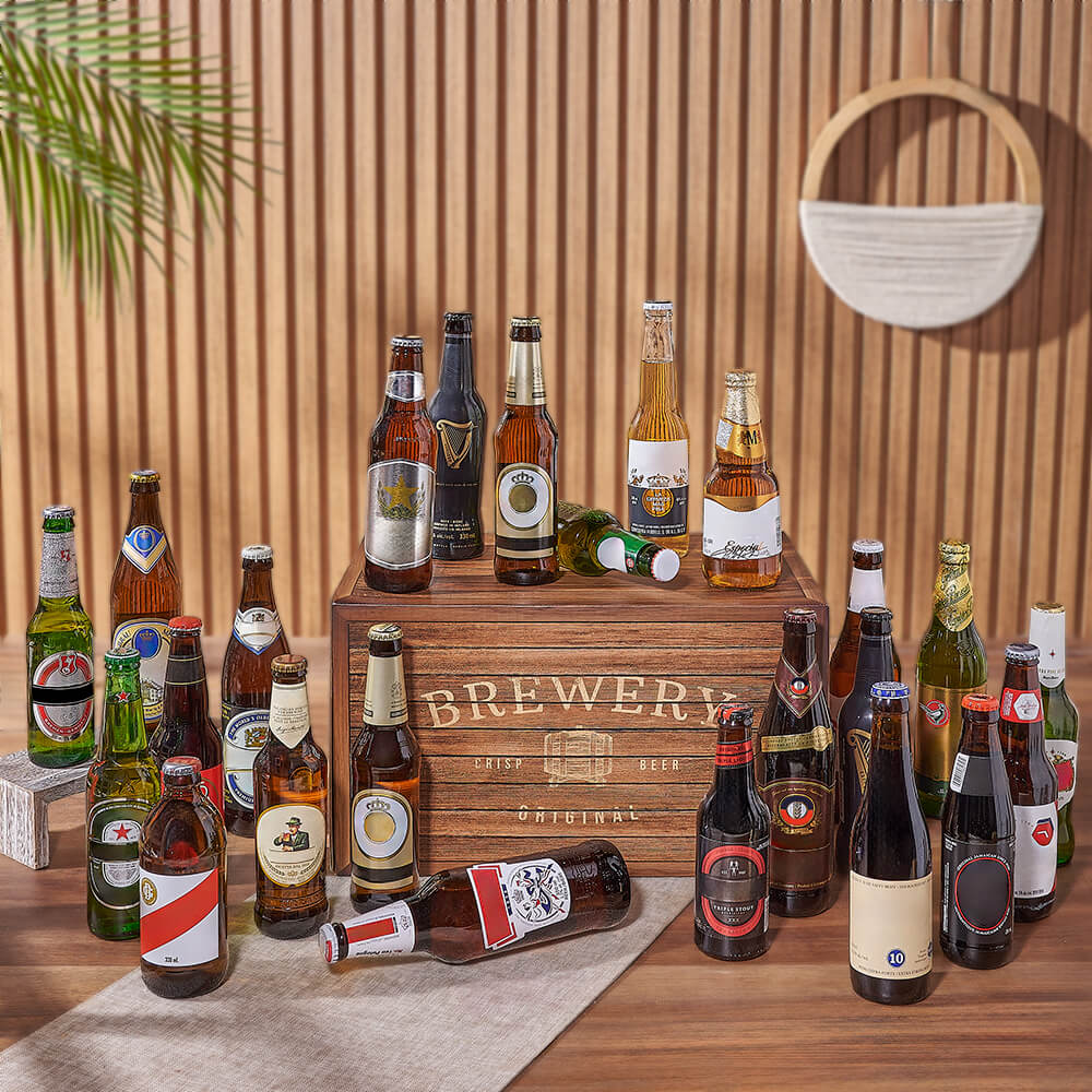 Premium 24-Pack Assorted Beer Selection in Brewery Wooden Box – how the gift is presented
