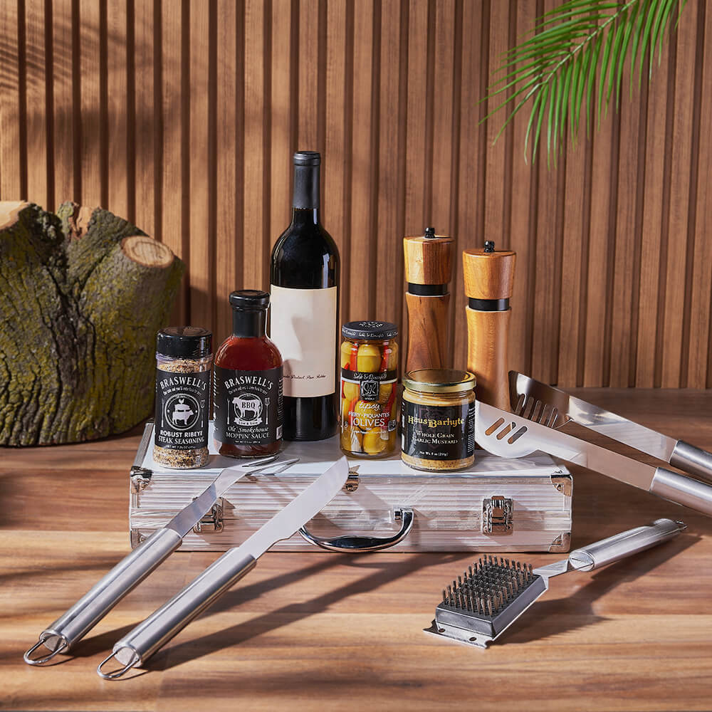 Grill Set with Wine Gift Basket – how the gift is presented