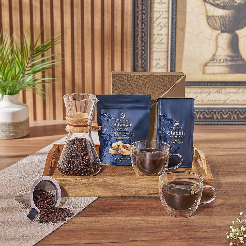 Delight any coffee aficionado with the Forest Hill Coffee & Snack Tray - New Hampshire Baskets
