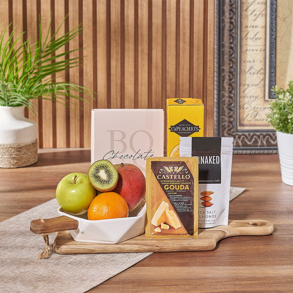Enjoy a stunning selection of fresh fruit and delicious snacks with the Fresh &amp; Fruity Gift Basket, New Hampshire delivery