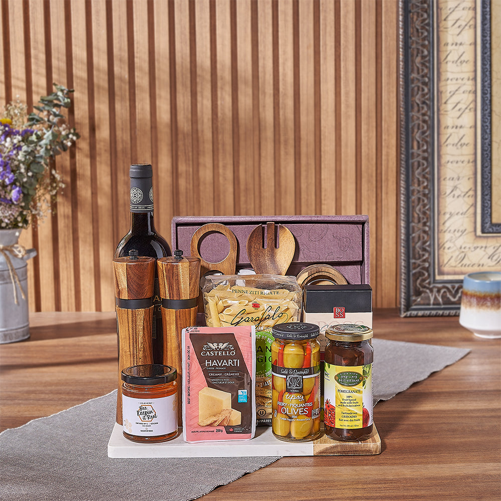 The Hanukkah Kosher Wine &amp; Pasta Basket from New Hampshire Baskets - New Hampshire Delivery 
