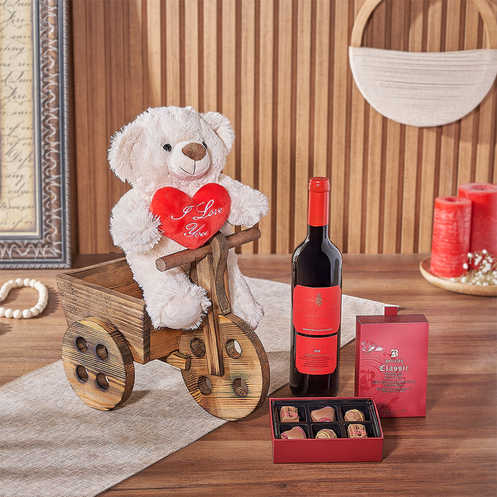 Valentine's Wine Gift Cart with Chocolates – how the gift is presented