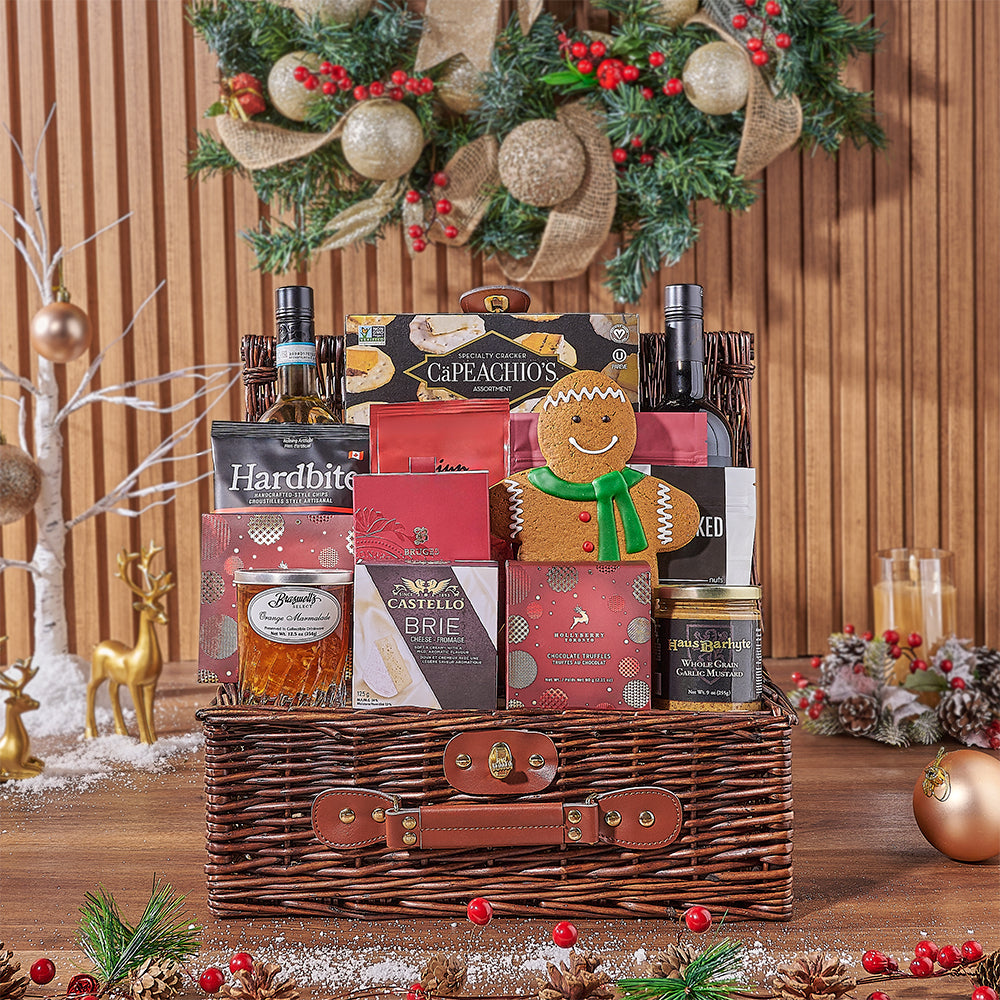 Ample Holiday Wine &amp; Treats Basket, christmas gift, christmas, wine gift, wine, holiday gift, holiday, New Hampshire delivery