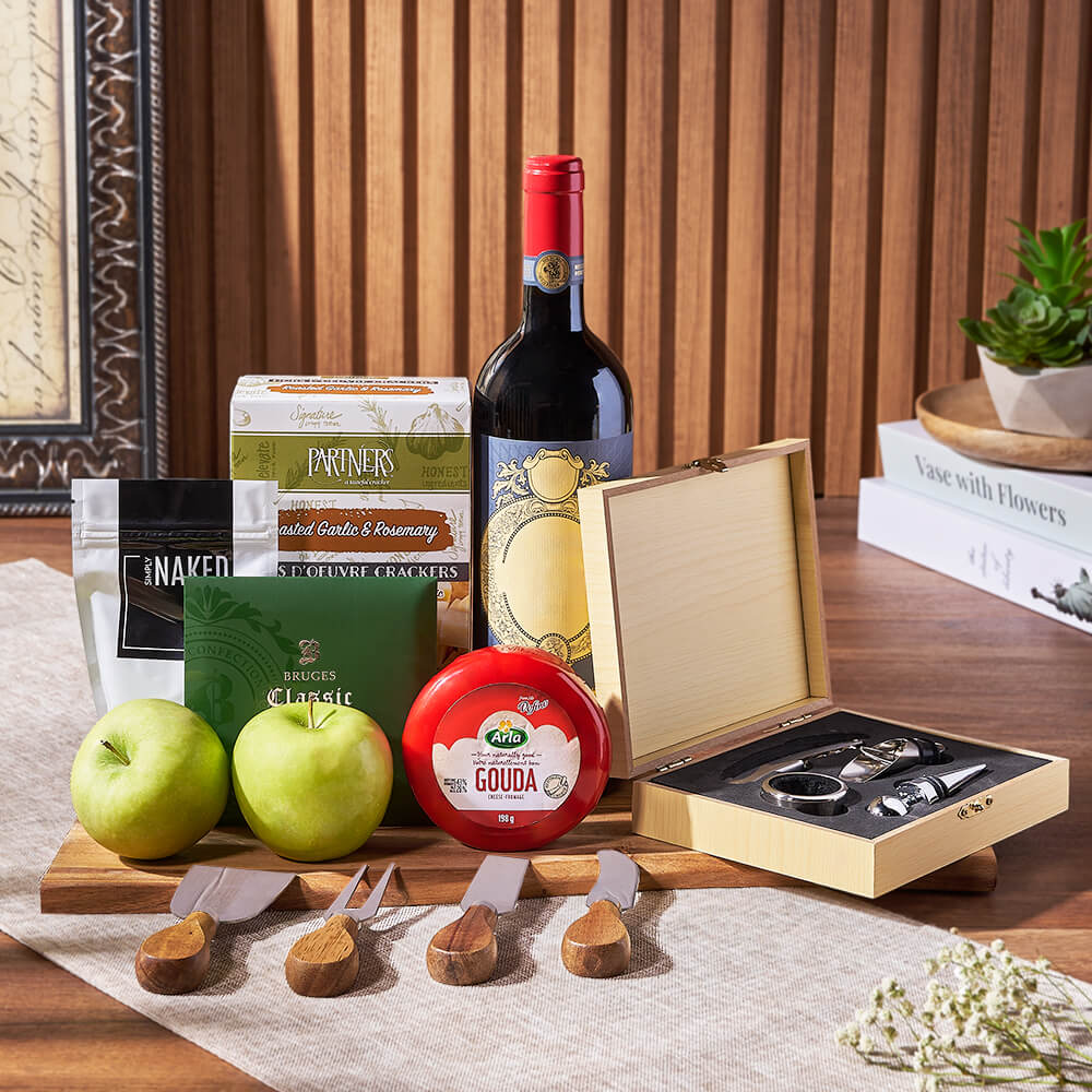 Apple, Cheese, &amp; Wine Gift Basket, wine gift, wine, cheese gift, cheese, fruit gift, fruit, New Hampshire delivery
