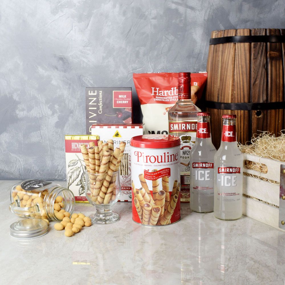 Beer &amp; Liquor Snack Gift Crate from New Hampshire Baskets - Beer &amp; Liquor Gift Basket - New Hampshire Delivery