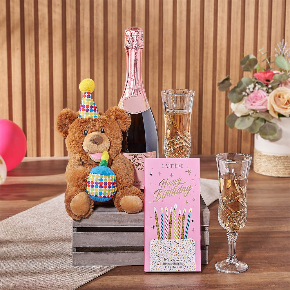 Birthday Bear &amp; Champagne Gift Crate, champagne gift, champagne, birthday gift, birthday, New Hampshire delivery