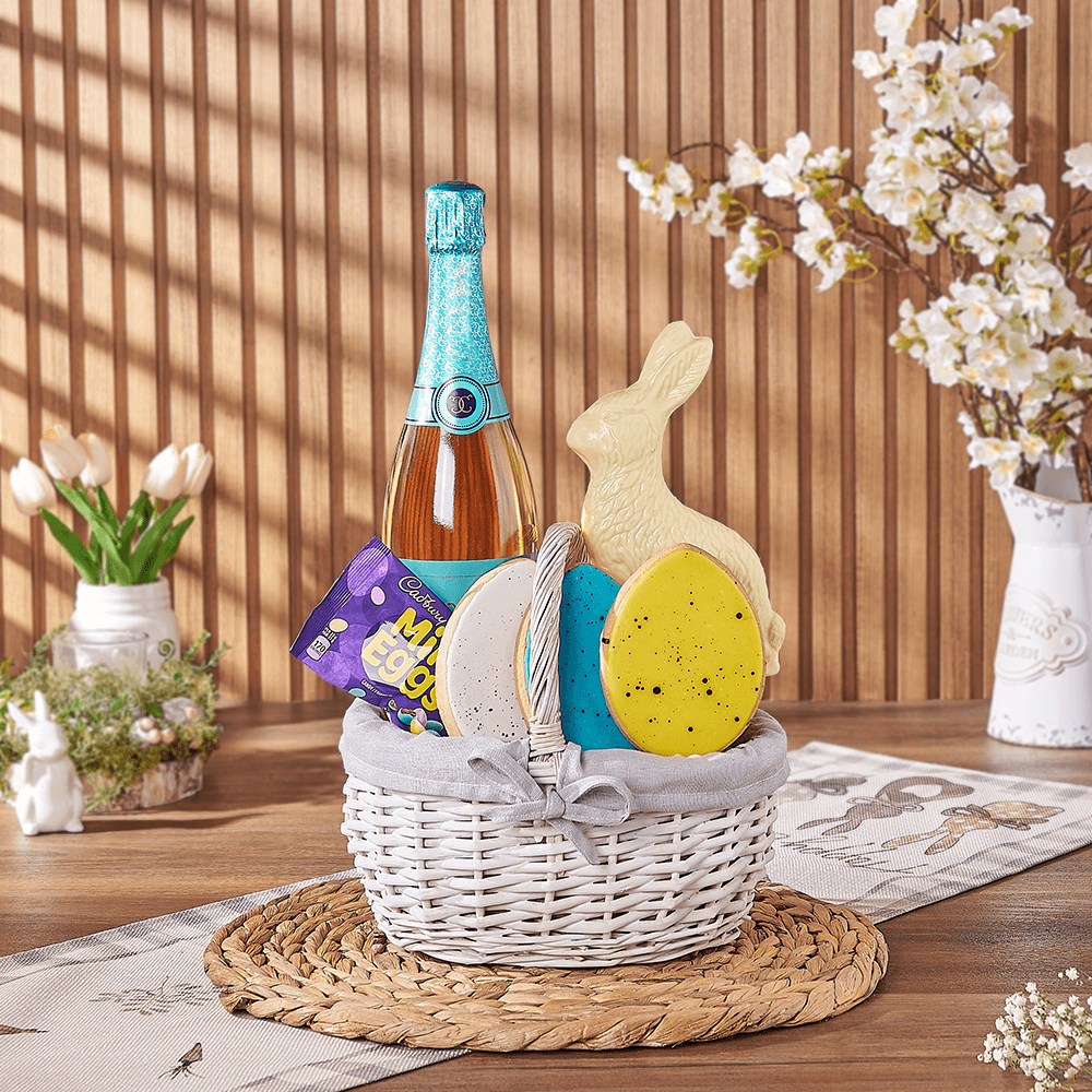Champagne Easter Basket, easter gift, easter, champagne gift, champagne, sparkling wine gift, sparkling wine, chocolate gift, chocolate, New Hampshire delivery