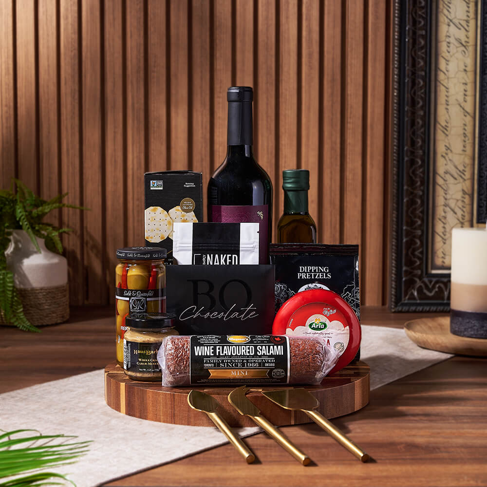 Cheese, Crackers &amp; Wine Gift Basket, wine gift, wine, cheese gift, cheese, charcuterie gift, charcuterie, New Hampshire delivery