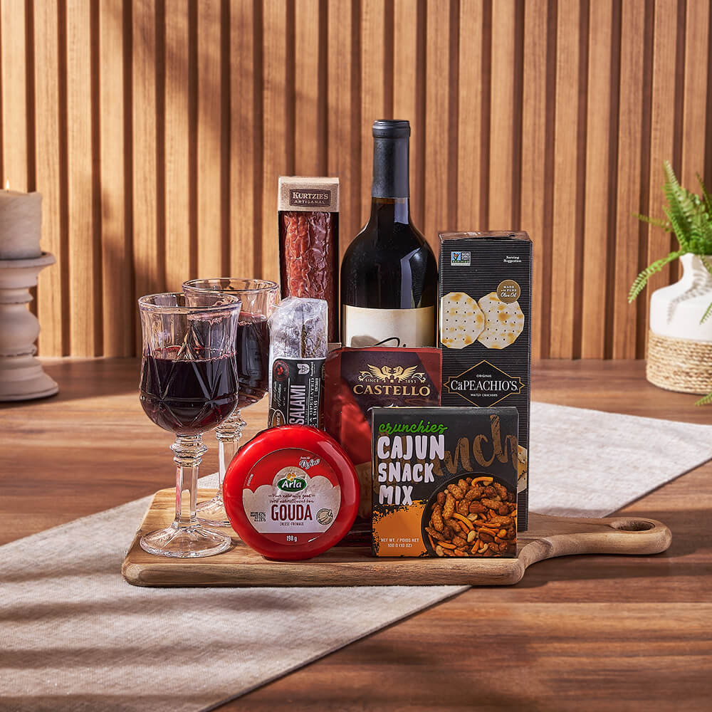 Cheese &amp; Salami Gift Set with Wine, wine gift, wine, charcuterie gift, charcuterie, cheese gift, cheese, gourmet gift, gourmet, New Hampshire delivery