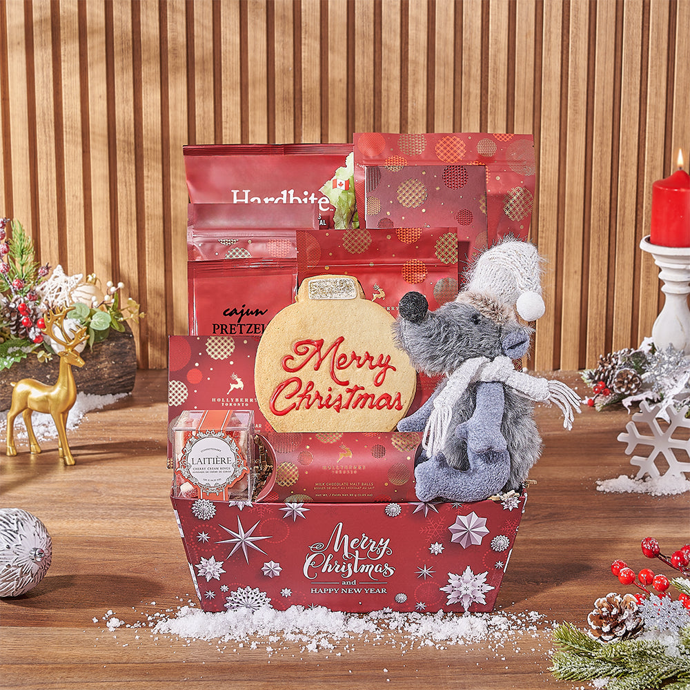 Festive Christmas Gift Tray with Gourmet Chocolates and Snacks – how the gift is presented