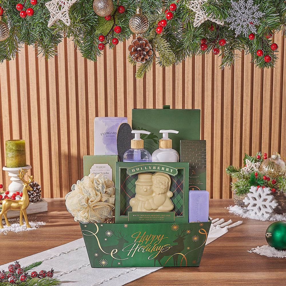 Premium Christmas Reindeer Tray with White Chocolate Treats Gift Basket – how the gift is presented