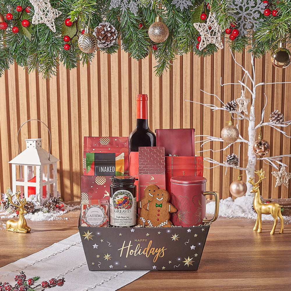 Christmas Tea &amp; Treat Gift Set, christmas gift, christmas, wine gift, wine, cookie gift, cookie, chocolate gift, chocolate, New Hampshire delivery