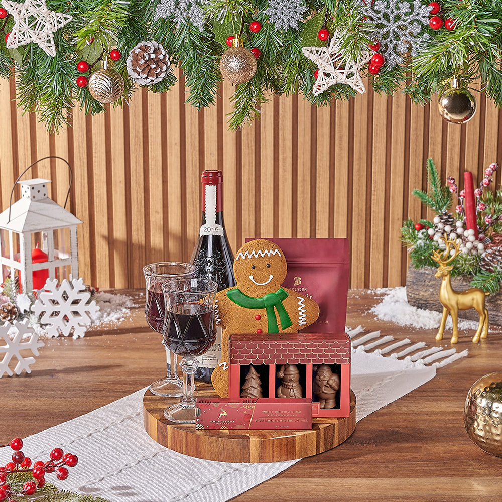 Christmas Wine &amp; Cookie Board, christmas gift, christmas, wine gift, wine, cookie gift, cookie, chocolate gift, chocolate, New Hampshire delivery