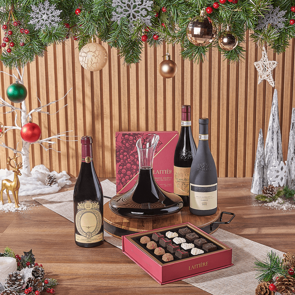 Christmas Wine &amp; Decanter Gift, christmas gift, christmas, wine gift, wine, holiday gift, holiday, decanter gift, decanter, chocolate gift, chocolate, New Hampshire delivery