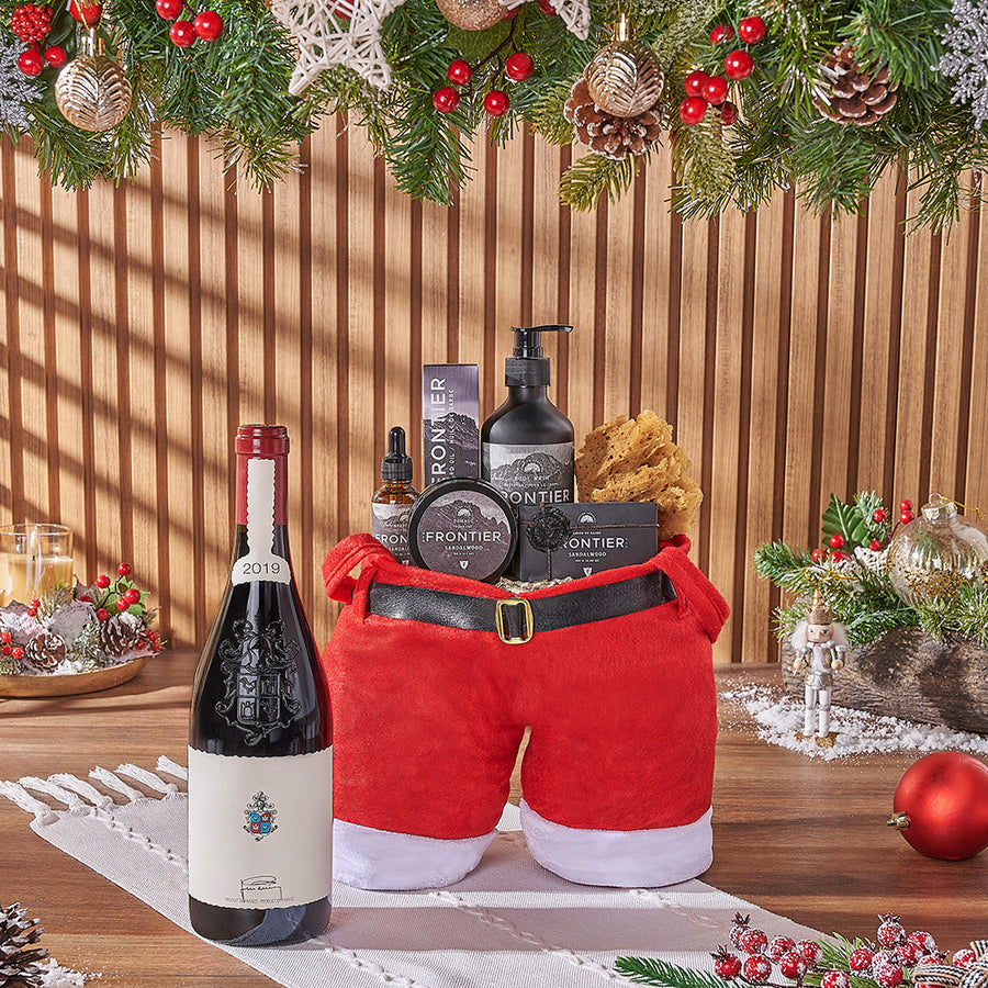 Christmas Wine & Spa Gift Bag, wine gift, wine, spa gift, spa, men's spa gift, men's spa, Christmas gift, Christmas, New Hampshire delivery