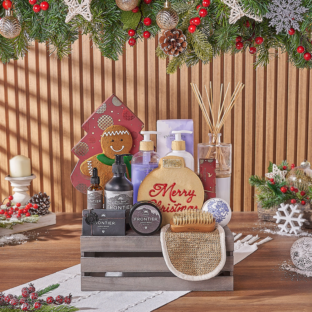 Holiday Spa Crate Featuring Gingerbread and Peppermint Treats – how the gift is presented
