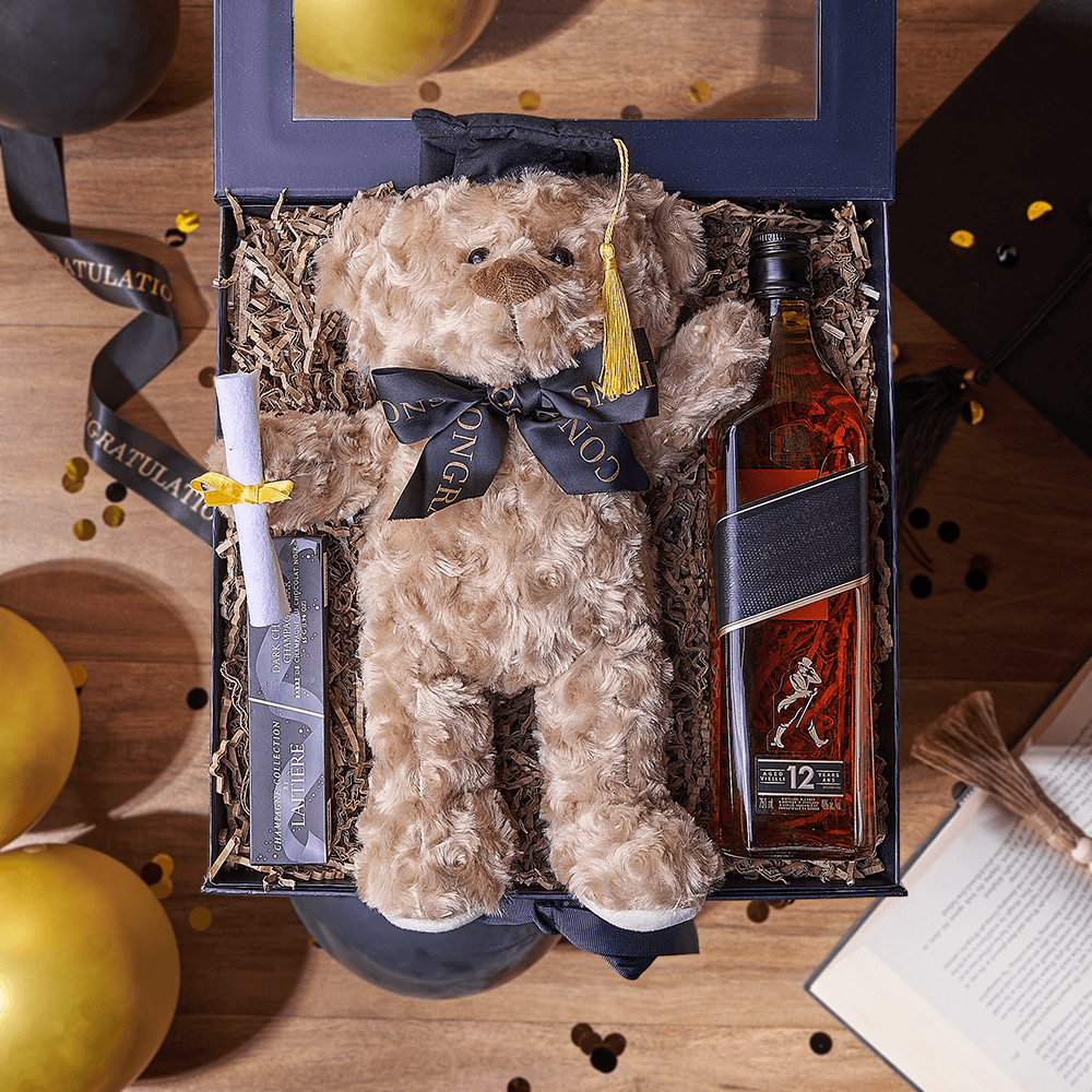 Premium Dark Chocolate Treat Gift Basket with Liquor – how the gift is presented
