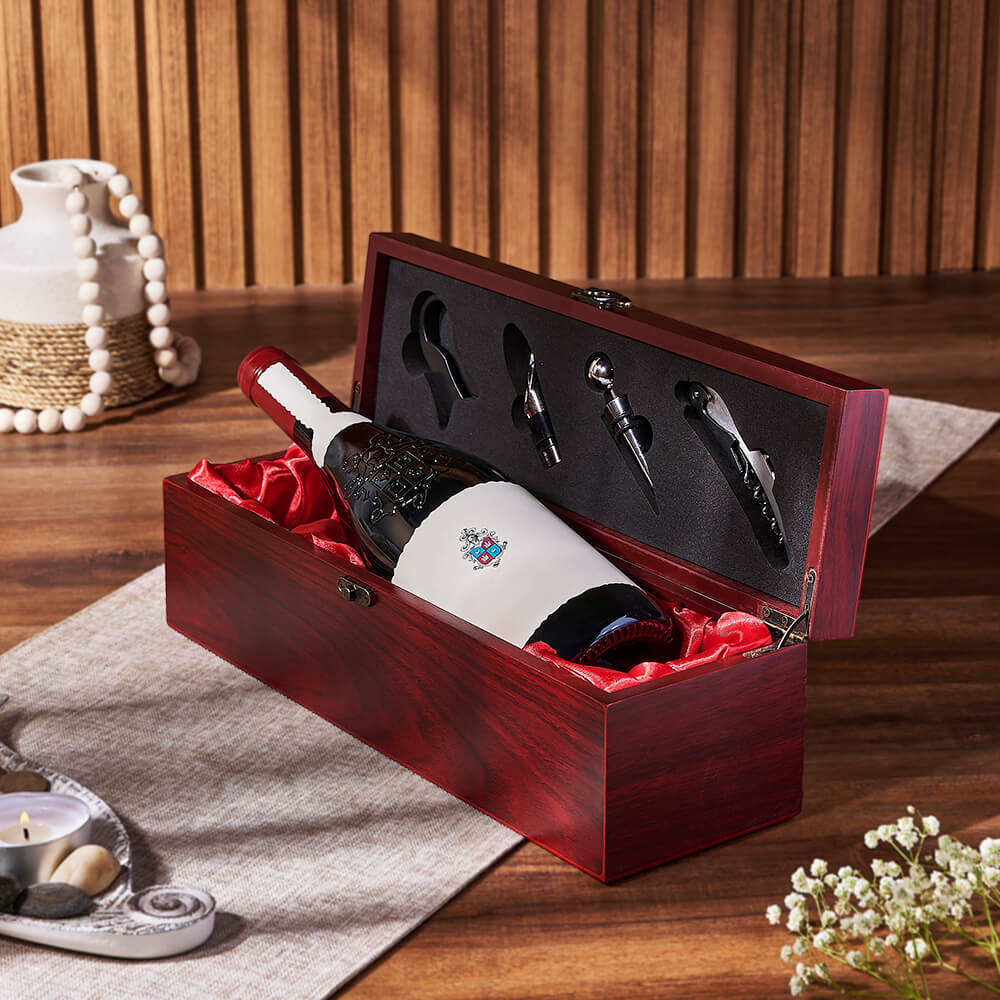 Mahogany Wooden Wine Presentation Box with Customizable Wine Gift – how the gift is presented
