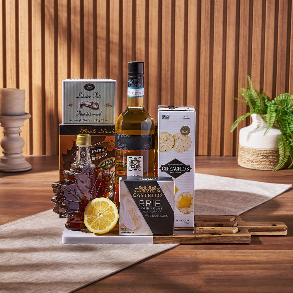 Deluxe Smoked Salmon &amp; Citrus Gift Basket with Wine from New Hampshire Baskets - Wine Gift Set - New Hampshire Delivery