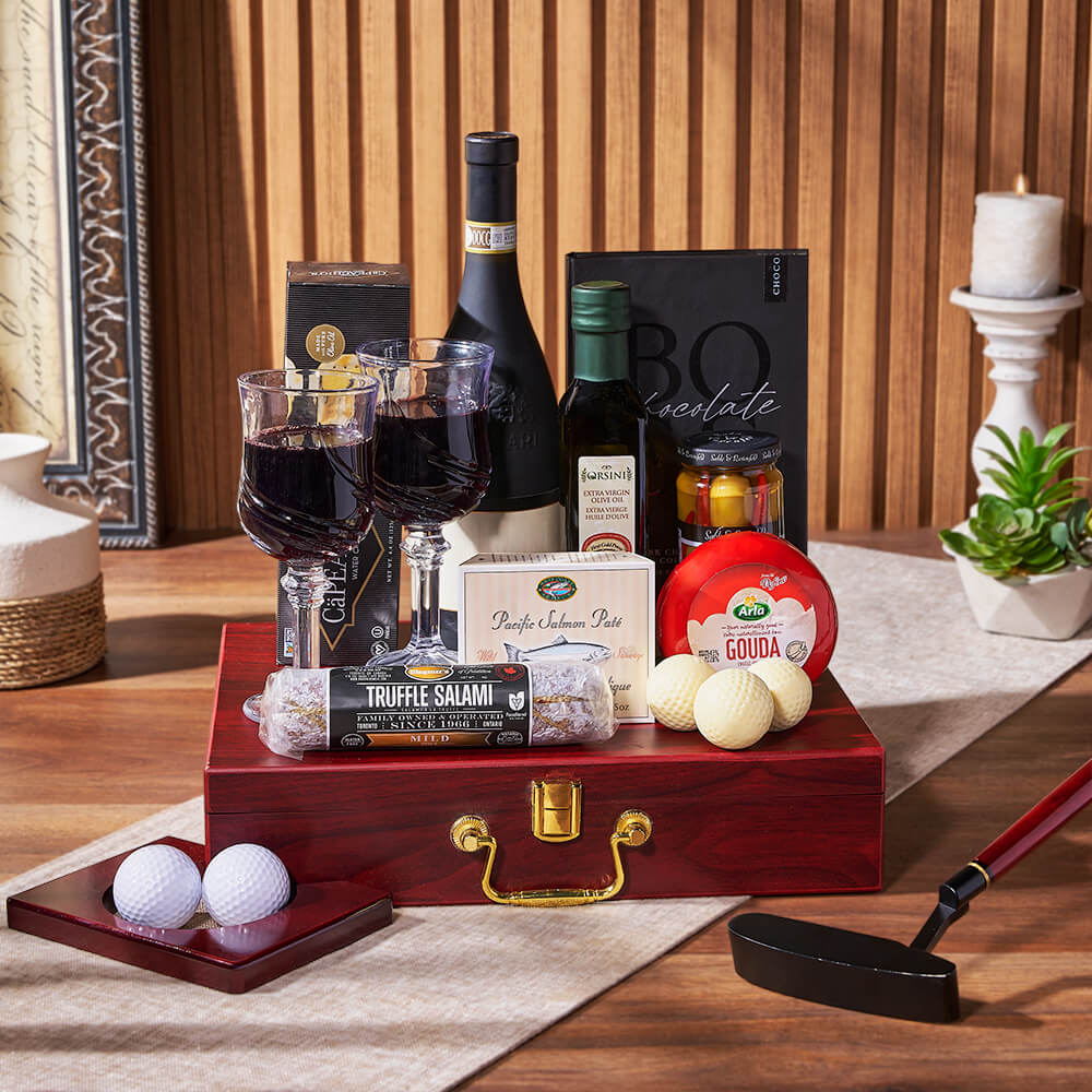 Deluxe Wine &amp; Golfing Snack Set from New Hampshire Baskets - Wine Gift Basket - New Hampshire Delivery
