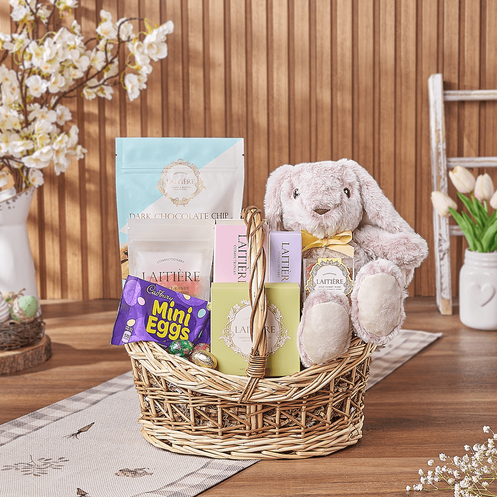 Easter Bunny Candy Basket, easter gift, easter, chocolate gift, chocolate, plush gift, plush, New Hampshire delivery
