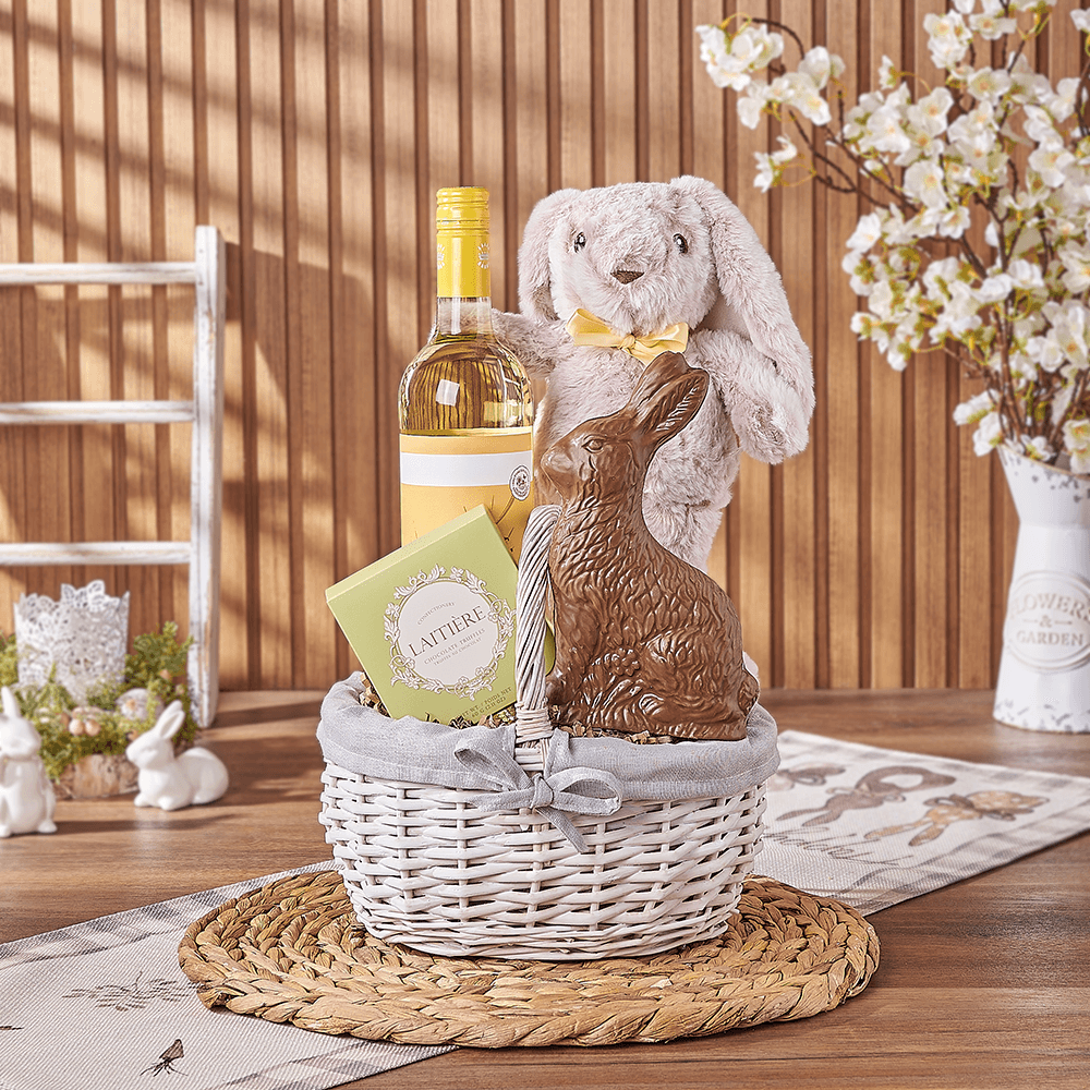 Easter Bunny Wine & Chocolate Basket, easter gift, easter, wine gift, wine, chocolate gift, chocolate, New Hampshire delivery