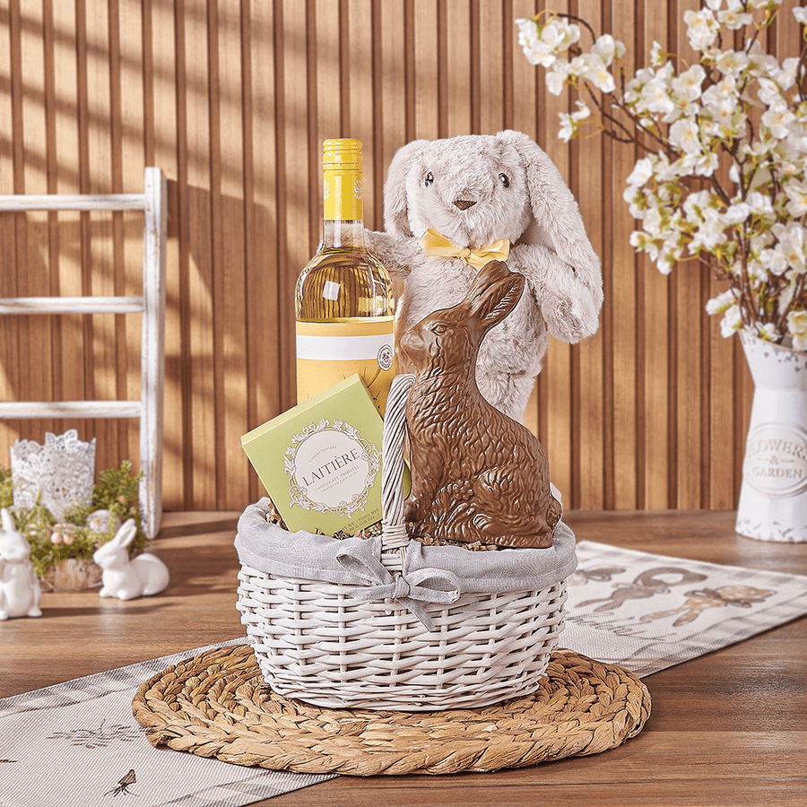Easter Bunny Wine & Chocolate Basket, easter gift, easter, wine gift, wine, chocolate gift, chocolate, New Hampshire delivery