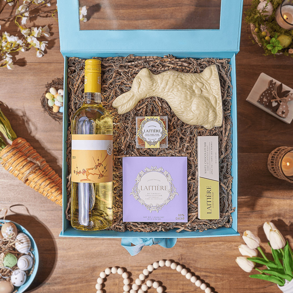 Easter Bunny & Wine Gift Box, wine gift, wine, chocolate gift, chocolate, easter gift, easter, New Hampshire delivery