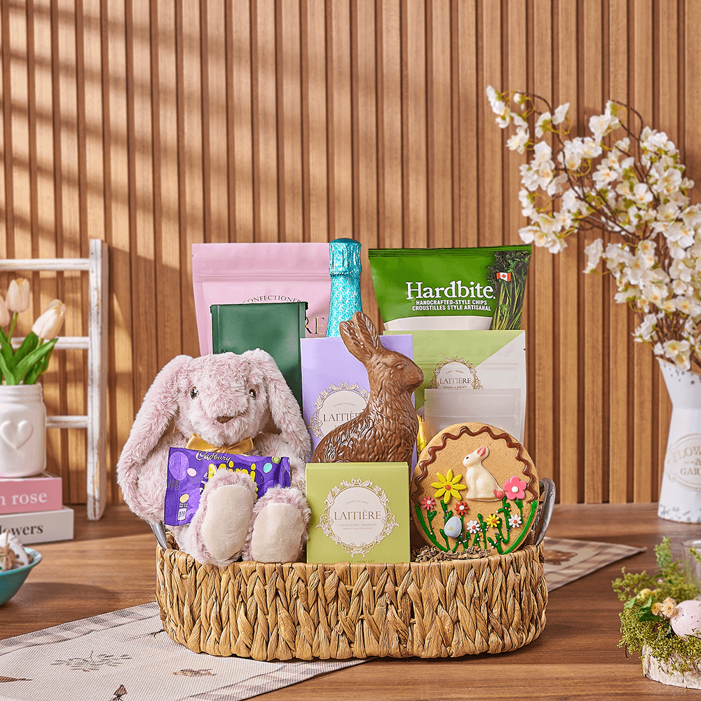 Easter Champagne &amp; Snack Basket, easter gift, easter, sparkling wine gift, sparkling wine, champagne gift, champagne, chocolate gift, chocolate, New Hampshire delivery