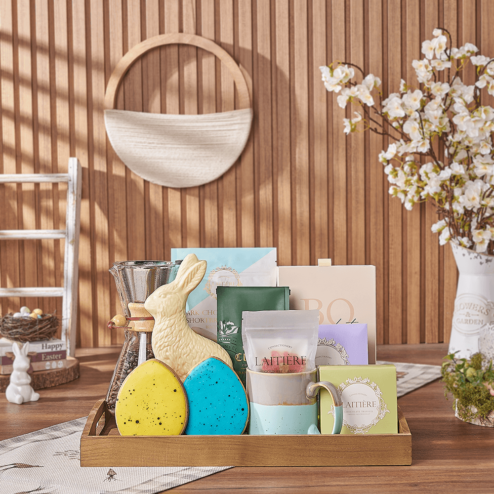 Easter Coffee & Treat Tray, easter gift, easter, chocolate gift, chocolate, cookie gift, cookie, coffee gift, coffee, New Hampshire delivery