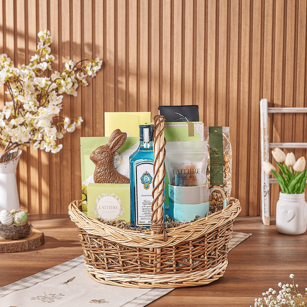 Easter Spirits & Coffee Basket, easter gift, easter, liquor gift, liquor, chocolate gift, chocolate, coffee gift, coffee, New Hampshire delivery