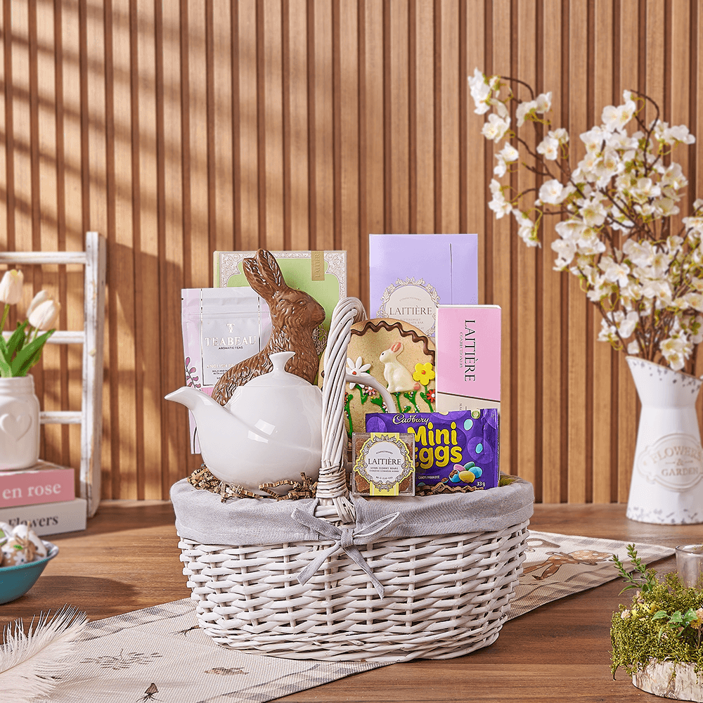 Easter Tea Party Gift Basket, tea gift, tea, chocolate gift, chocolate, easter gift, easter, easter basket, New Hampshire delivery