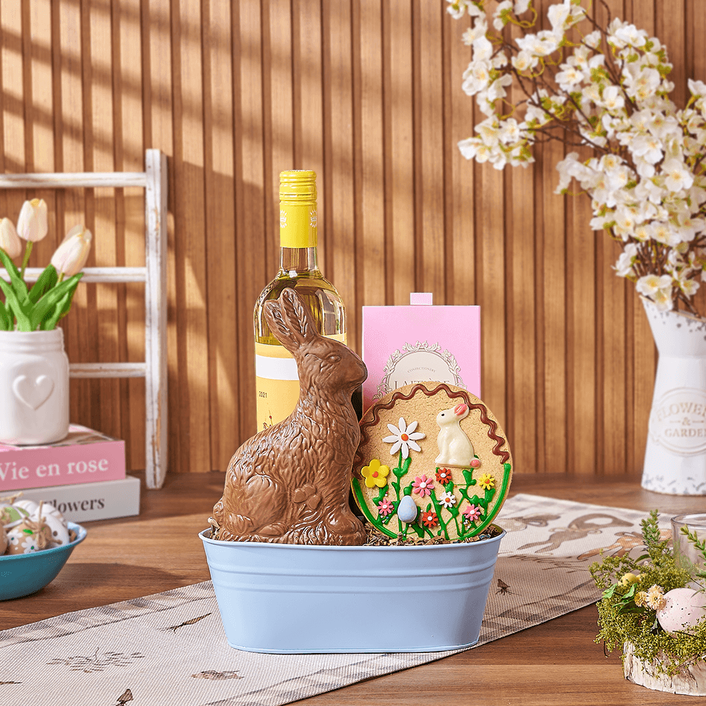 Easter Wine &amp; Chocolate Bunny Gift