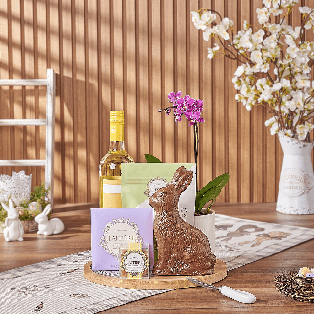 Easter Wine & Orchid Gift Board, wine gift, wine, easter gift, easter, orchid gift, orchid, plant gift, plant, New Hampshire delivery